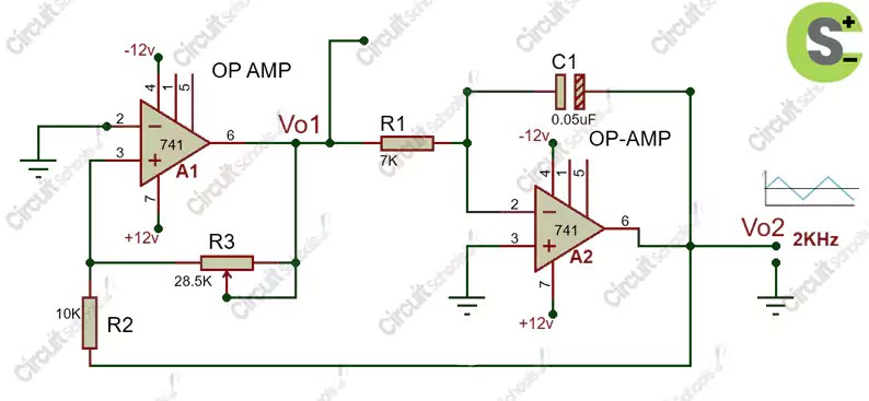 Triangular Wave Generator Using Op Amp 741 Circuit Diagram - Circuit