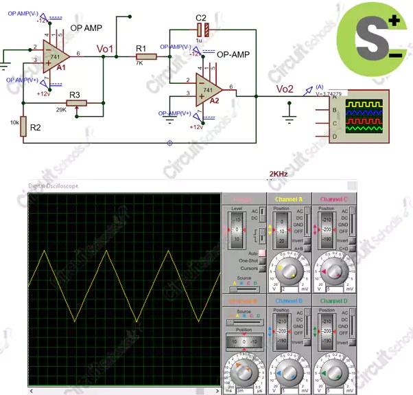 Triangular Wave Generator Circuit with OP AMP IC 741 Circuit Schools