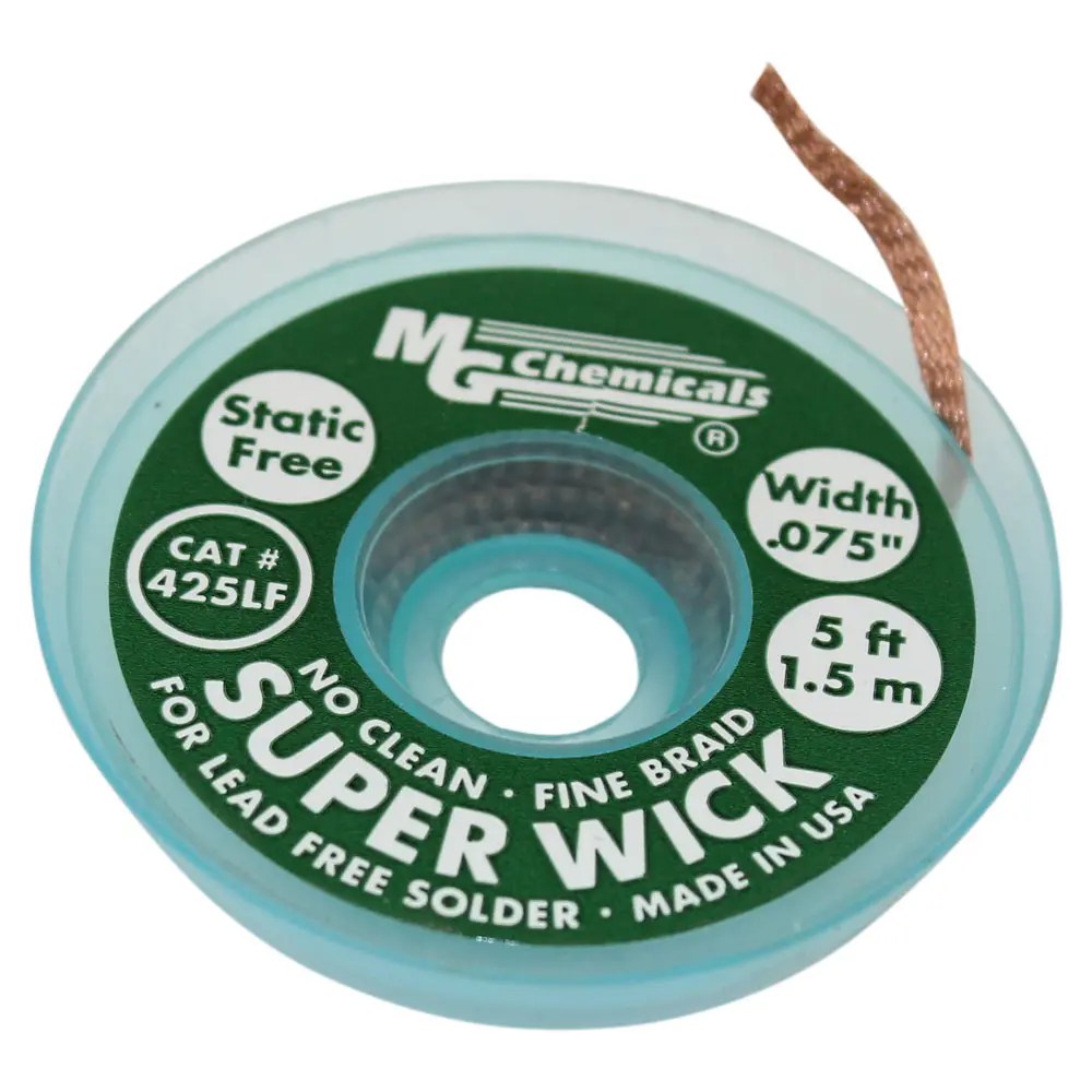 .075" Desoldering Braid Superwick 3 Green For Lead Free Solder