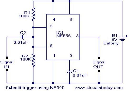 Scmitt Trigger circuit using NE 555