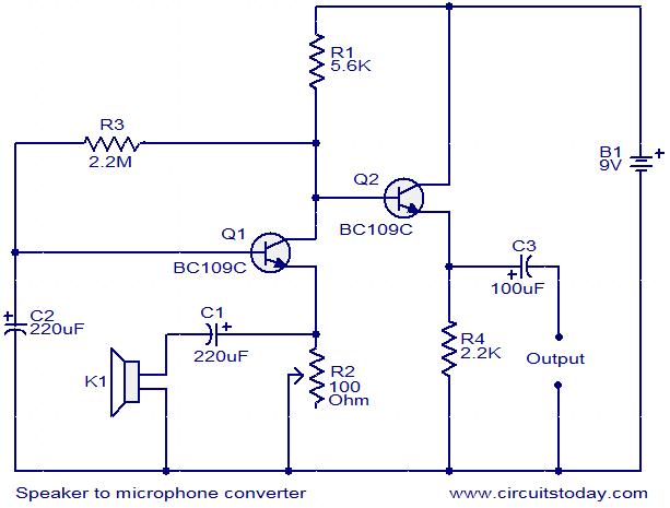 Speaker to microphone converter circuit