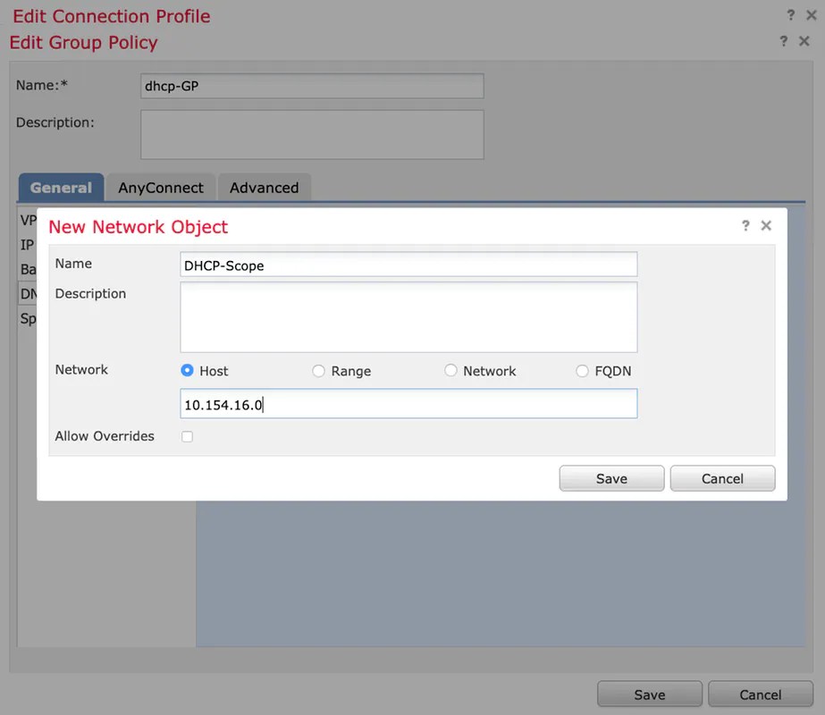 Configure Anyconnect VPN Client on FTD DHCP Server for Address