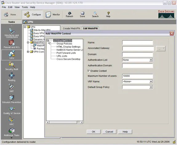 Clientless SSL VPN (WebVPN) on Cisco IOS with SDM Configuration Example