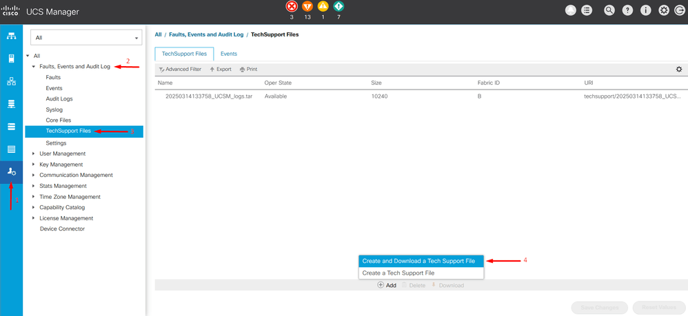 Collect UCS Tech Support Files B, C, and S Series Cisco