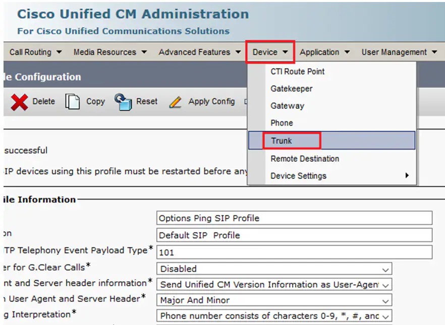 Configure Options Ping Between CUCM and CUBE Cisco