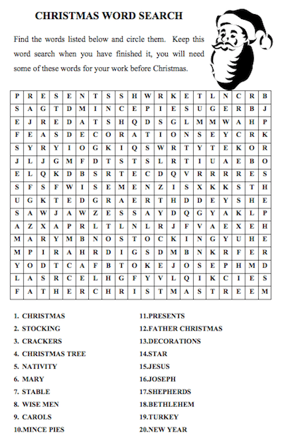 Hard Christmas Word Search Printable