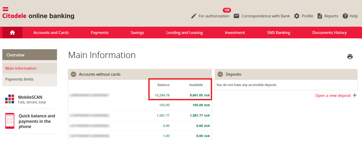 How do I check my account balance in the Online Bank? Bank Citadele
