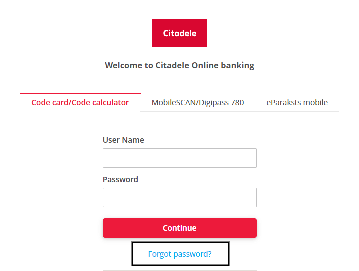 How do I renew my online bank password? Bank Citadele