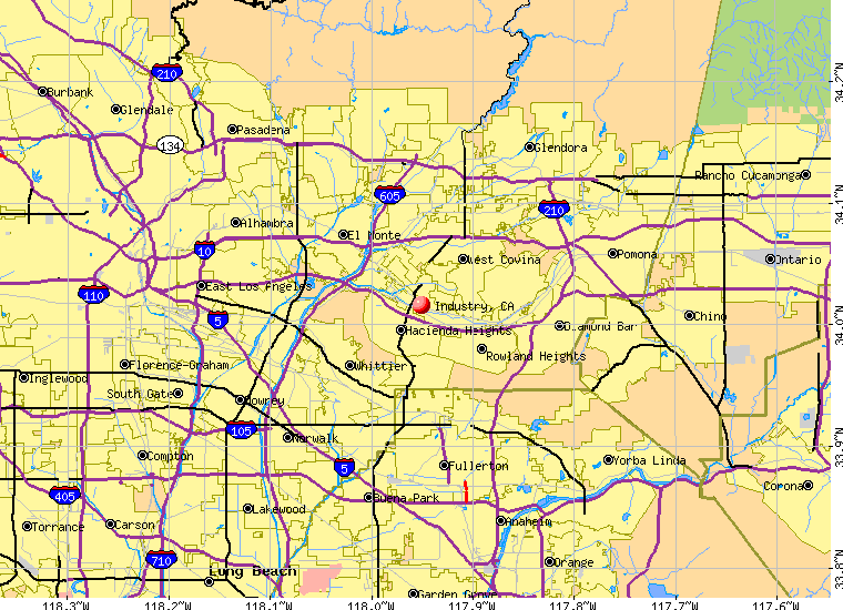 Detailed Road Map of City of Industry maphill.com