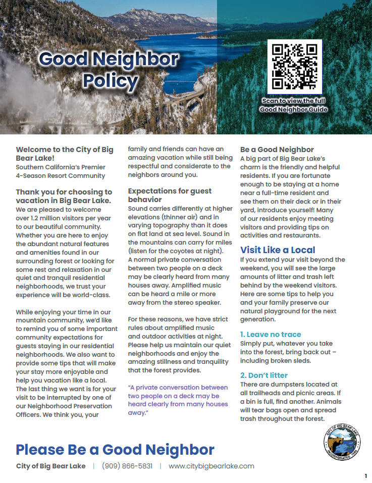 City of Big Bear Lake Good Neighbor Policy Brochure