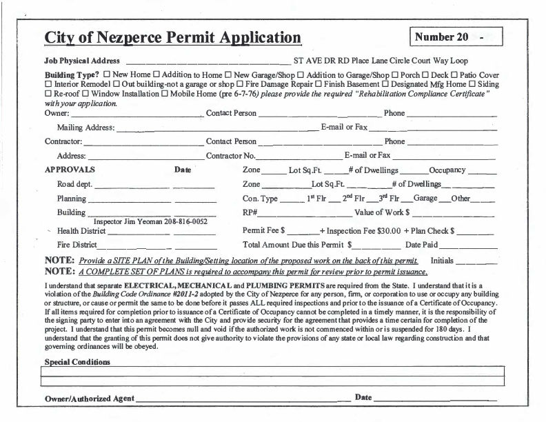 Building Permit Application Printable Form