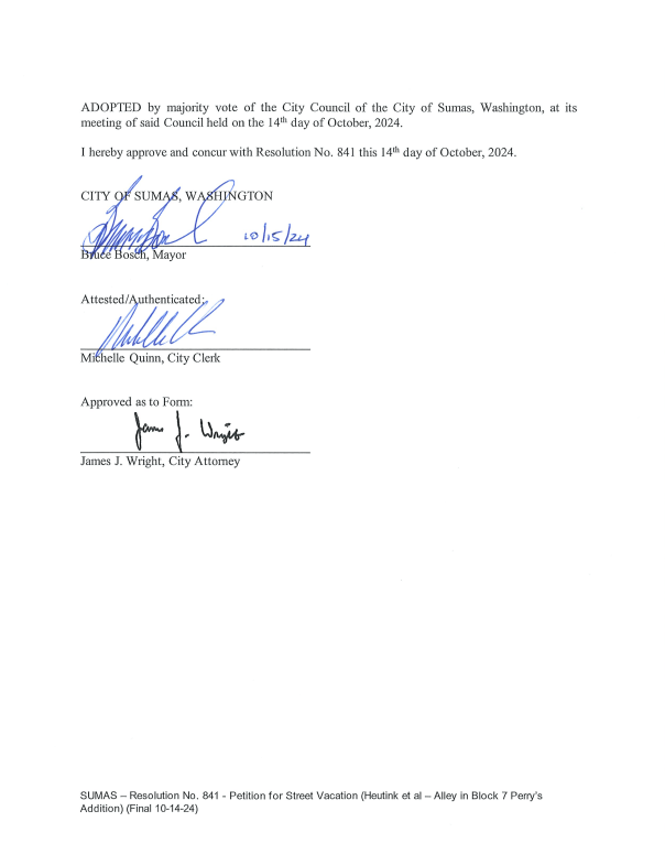 Resolution 841 Page Two City of Sumas Washington