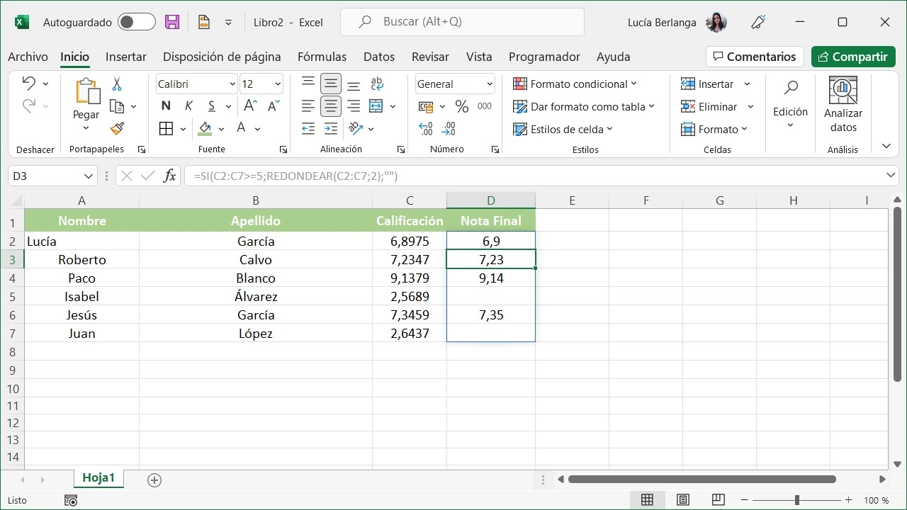 Cómo redondear en Excel con la función REDONDEAR