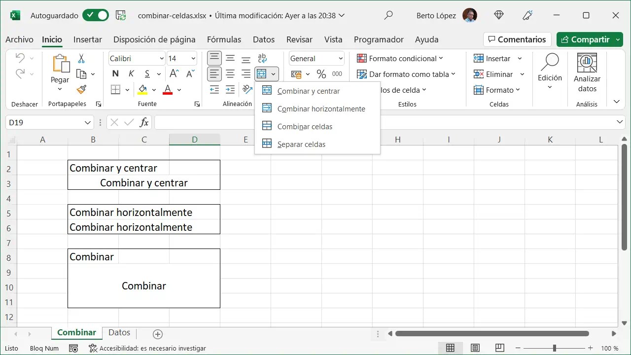 Cómo Combinar Celdas en Excel fácil y rápido