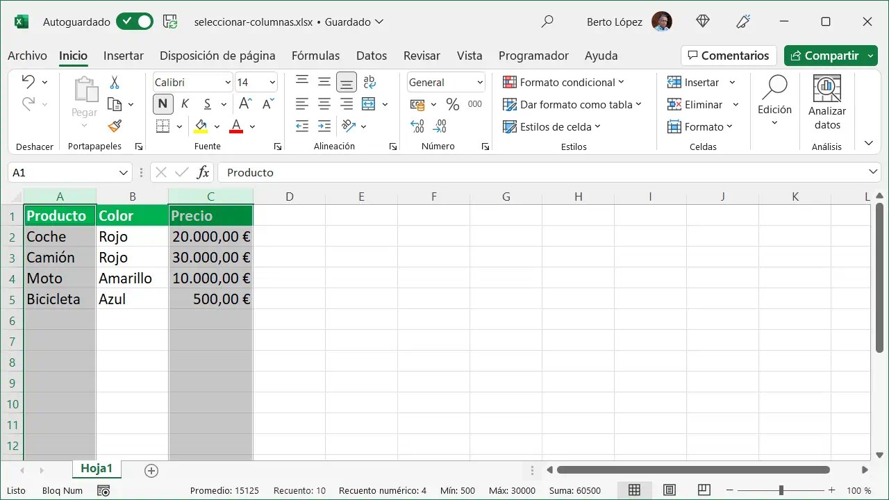 Seleccionar columnas en Excel