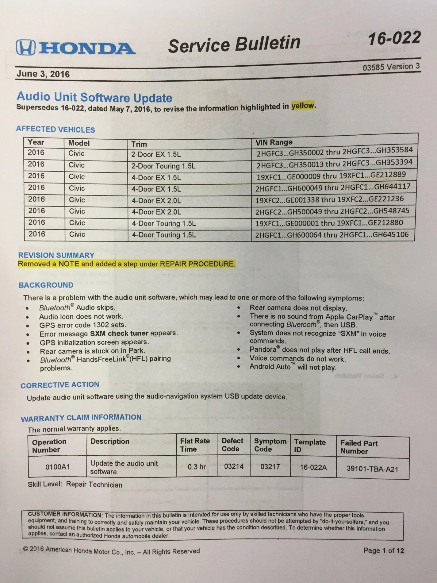 Service bulletin 16022 Audio unit device update Page 17 2016