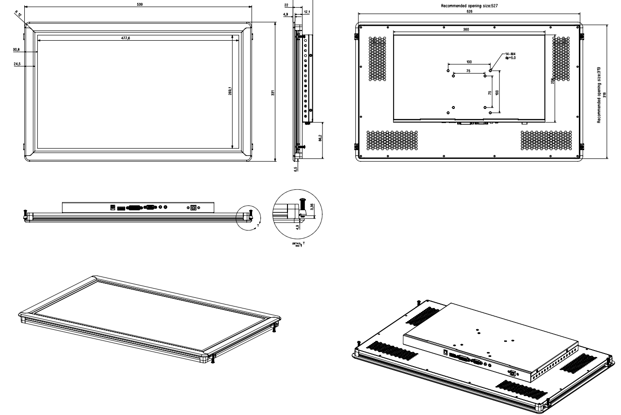 China 21.5inch PCAP best touch screen monitors Front Mount Manufacturer