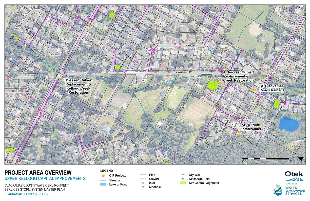 Flood prevention on and near SE Clackamas and Thiessen Roads Kellogg