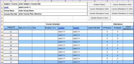 Course Attendance Excel Template