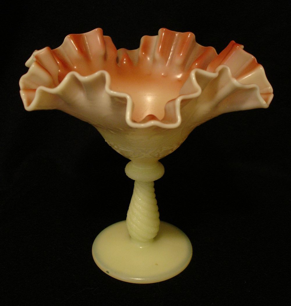 Early Fenton Custard Glass Sailboats Compote (Rare) known as Peach Blow