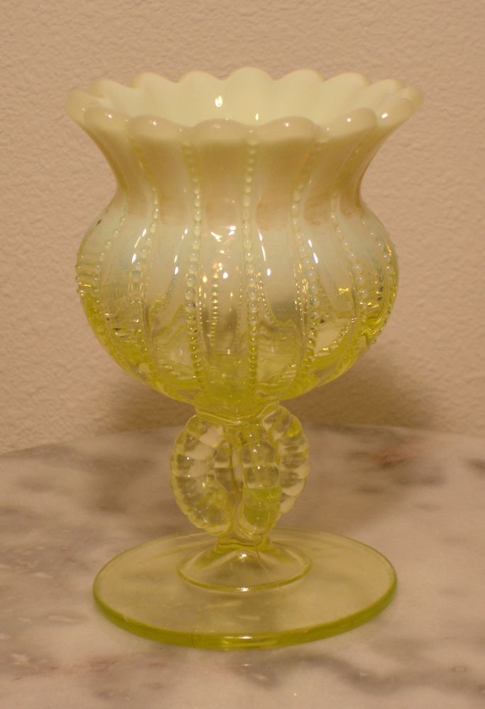 Northwood Vaseline Opalescent Opal Open Novelty Footed Rose Bowl