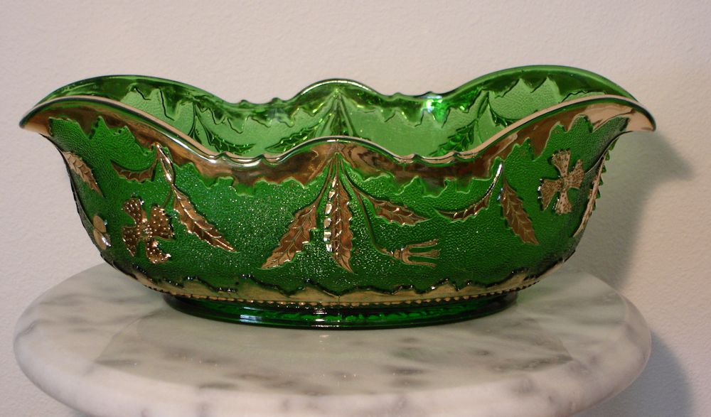 EAPG Pattern Glass U.S. Glass Delaware Gilded Emerald Green Oval Fruit