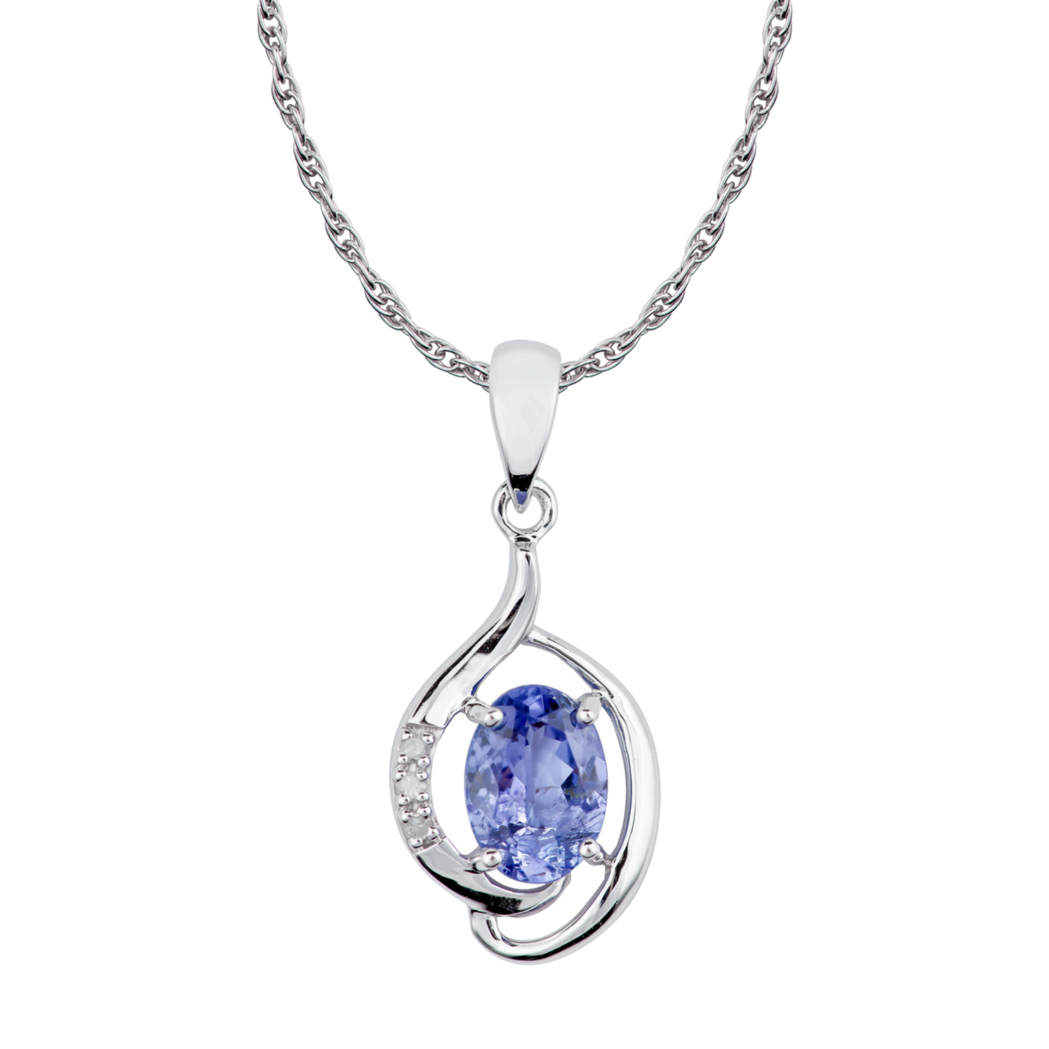 10k White Gold Genuine Oval Tanzanite and Diamond Pendant Necklace eBay