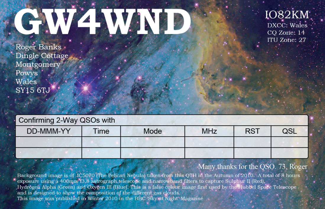 Radio Amateur QSL card printers UK Examples of Printed