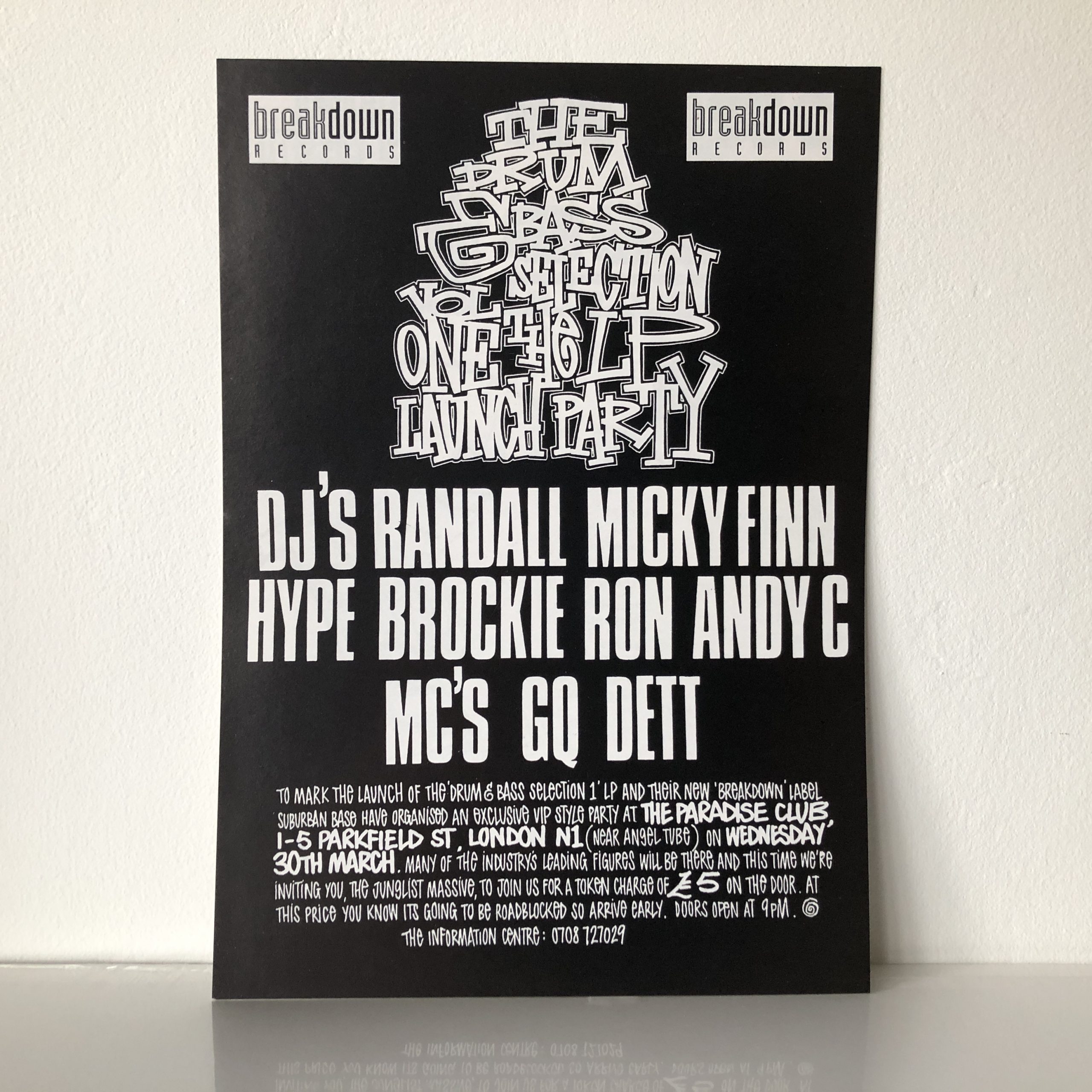 The Drum and Bass Selection Launch Party 30th March 1994 The Paradise Club CLASSICTRAX.CO.UK