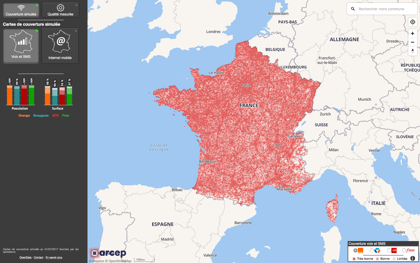 Carte Couverture Reseau Sosh Couverture Réseau, l'Arcep publie les cartes de couvertures réseau des
