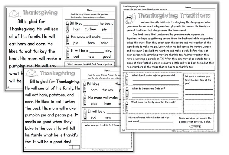 Free Thanksgiving Reading Comprehension - Classroom Freebies