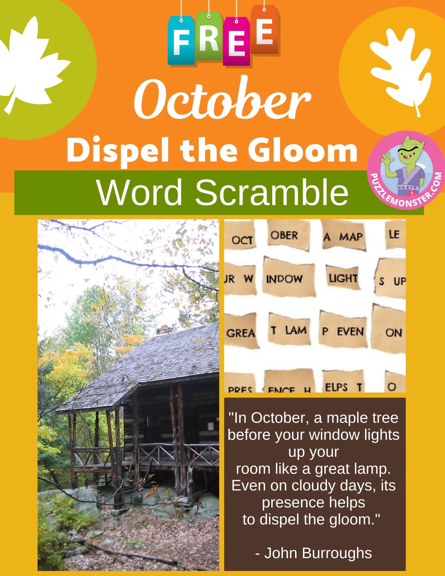 Dispel the Gloom with this Beautiful October Word Scramble Classroom