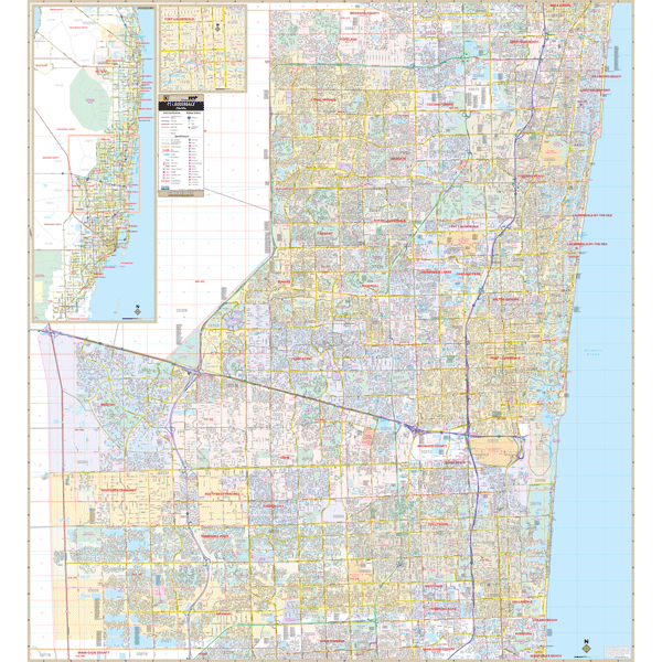 Broward To Fort Lauderdale Florida Map County Roller Maps Fort Lauderdale & Broward Co, FL Wall Map