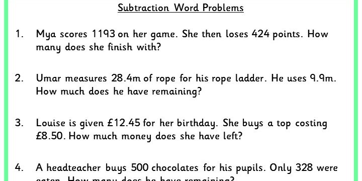 Subtraction Word Problems Classroom Secrets