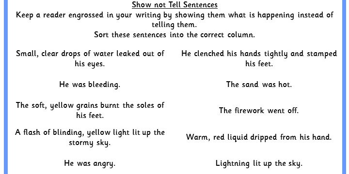 Show Not Tell Worksheet Bluegreenish
