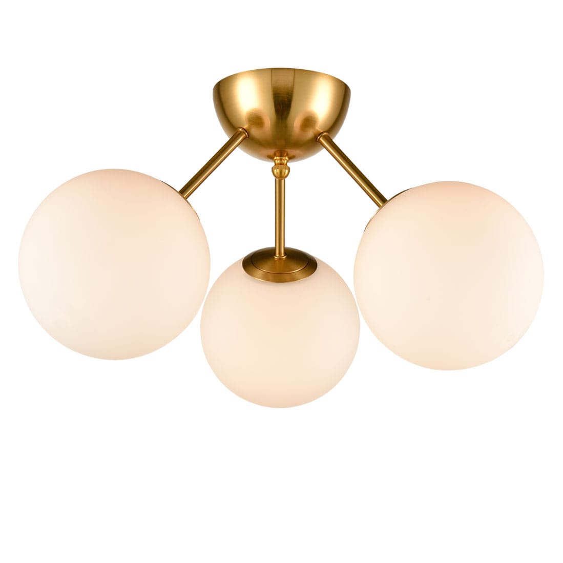 Brass Mid Century Opal Glass Shade Sputnik Ceiling Fixture 3 Lights