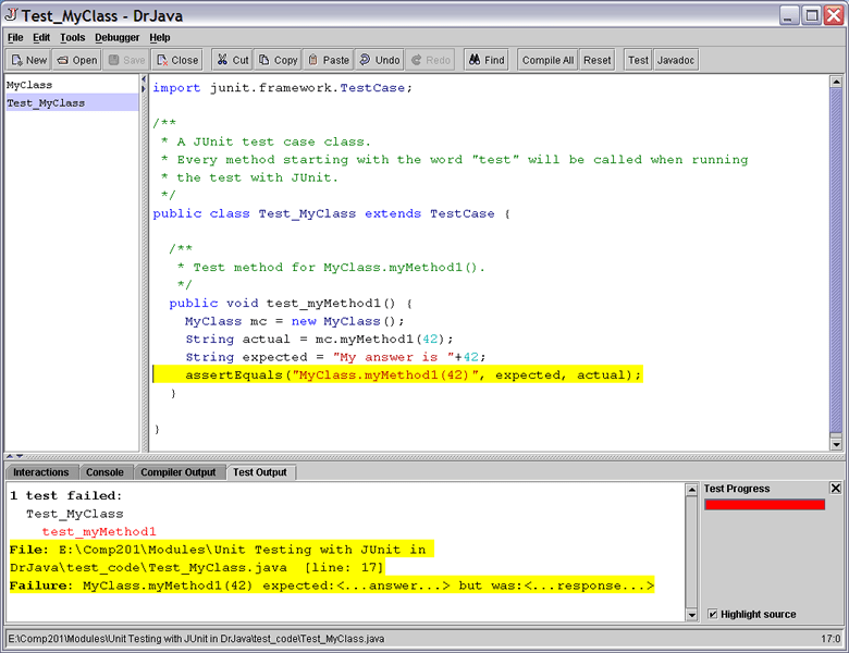 Unit Testing with JUnit in DrJava