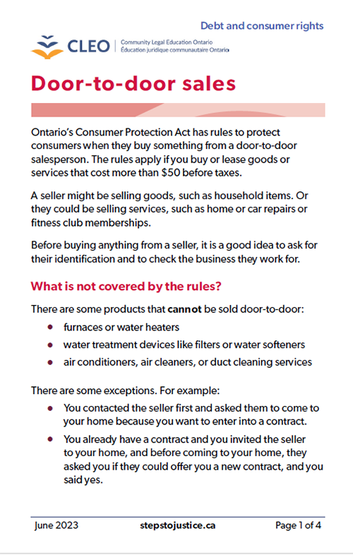 Doortodoor sales CLEO Legal Education Ontario