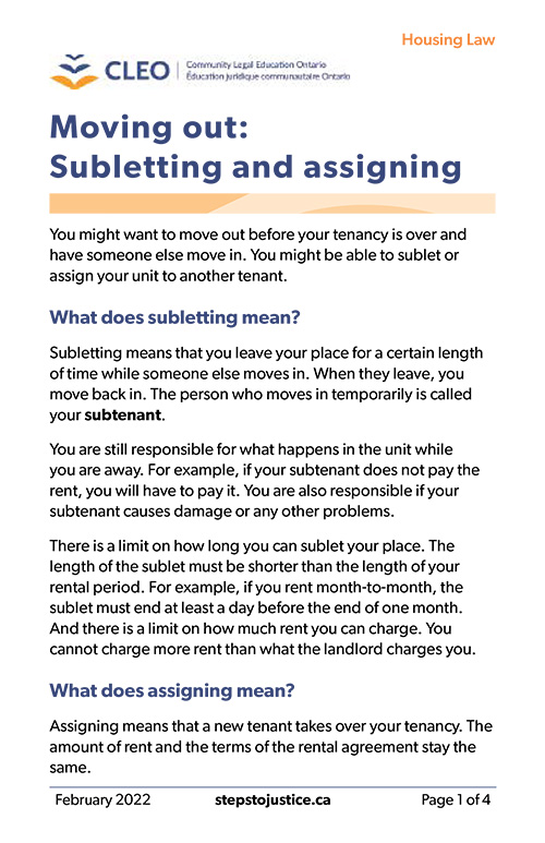 Moving out Subletting and assigning CLEO Legal Education