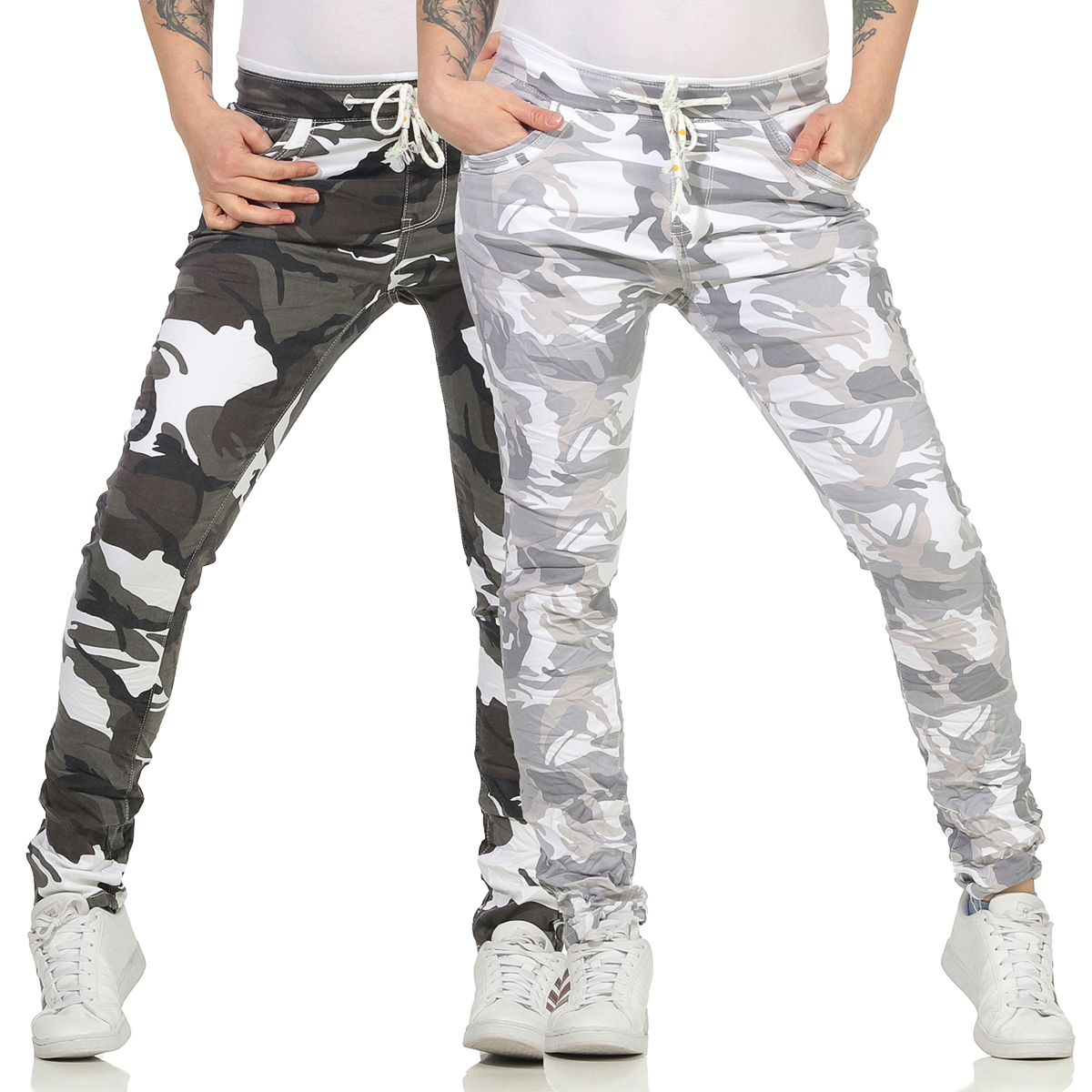 Jewelly Damen Hose Jeans Camouflage Boyfriend Baggy Stretch Army