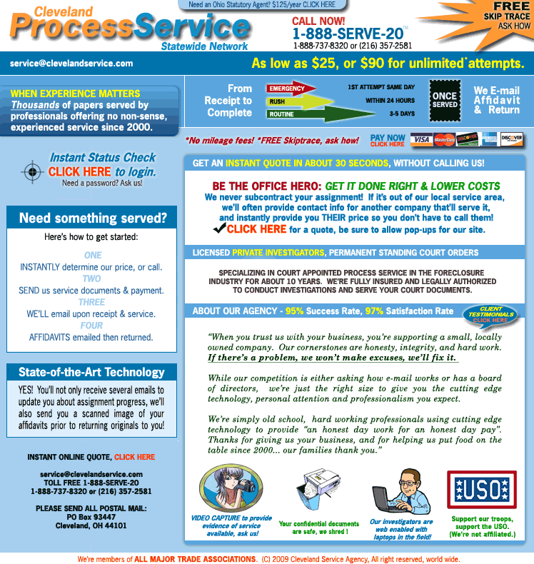 A+ INSTANT QUOTE Cleveland Process Server 1888SERVE20 Ohio Process