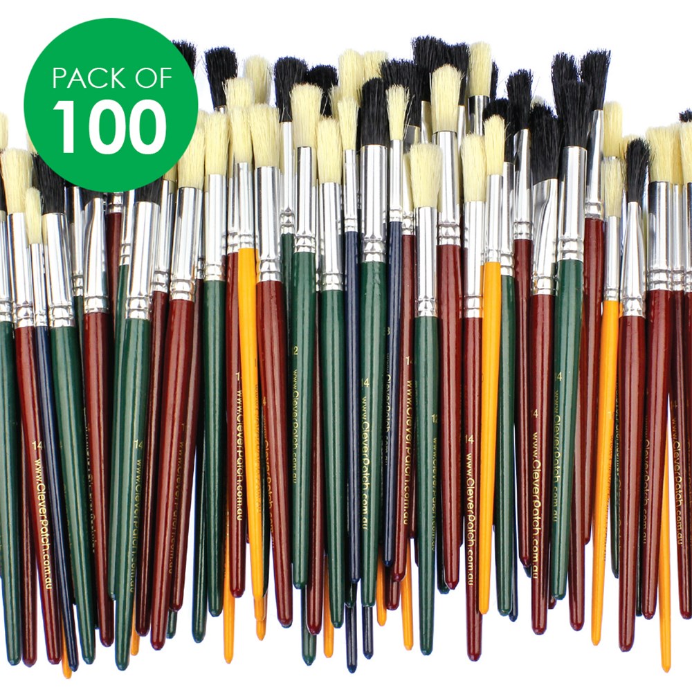 CleverPatch Round Paint Brushes Assorted Pack of 100 Paint