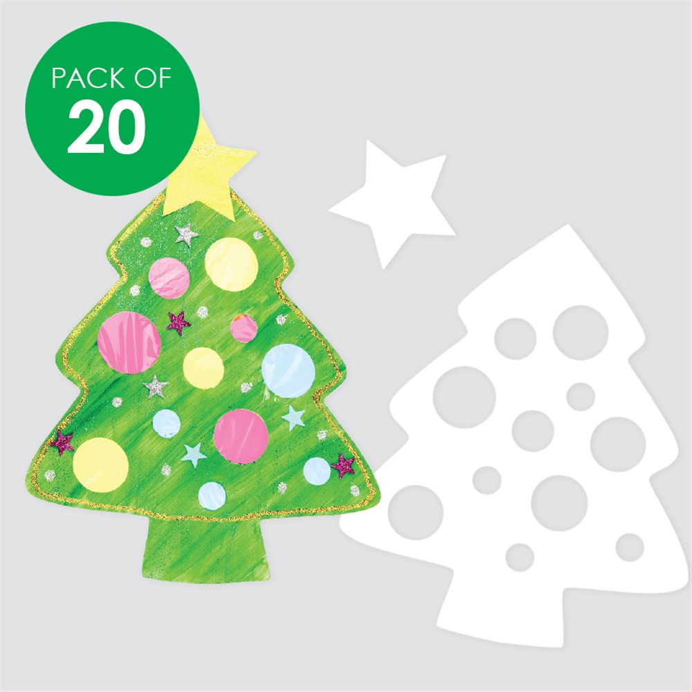Cardboard Christmas Tree Cutouts White Pack of 20 Paper