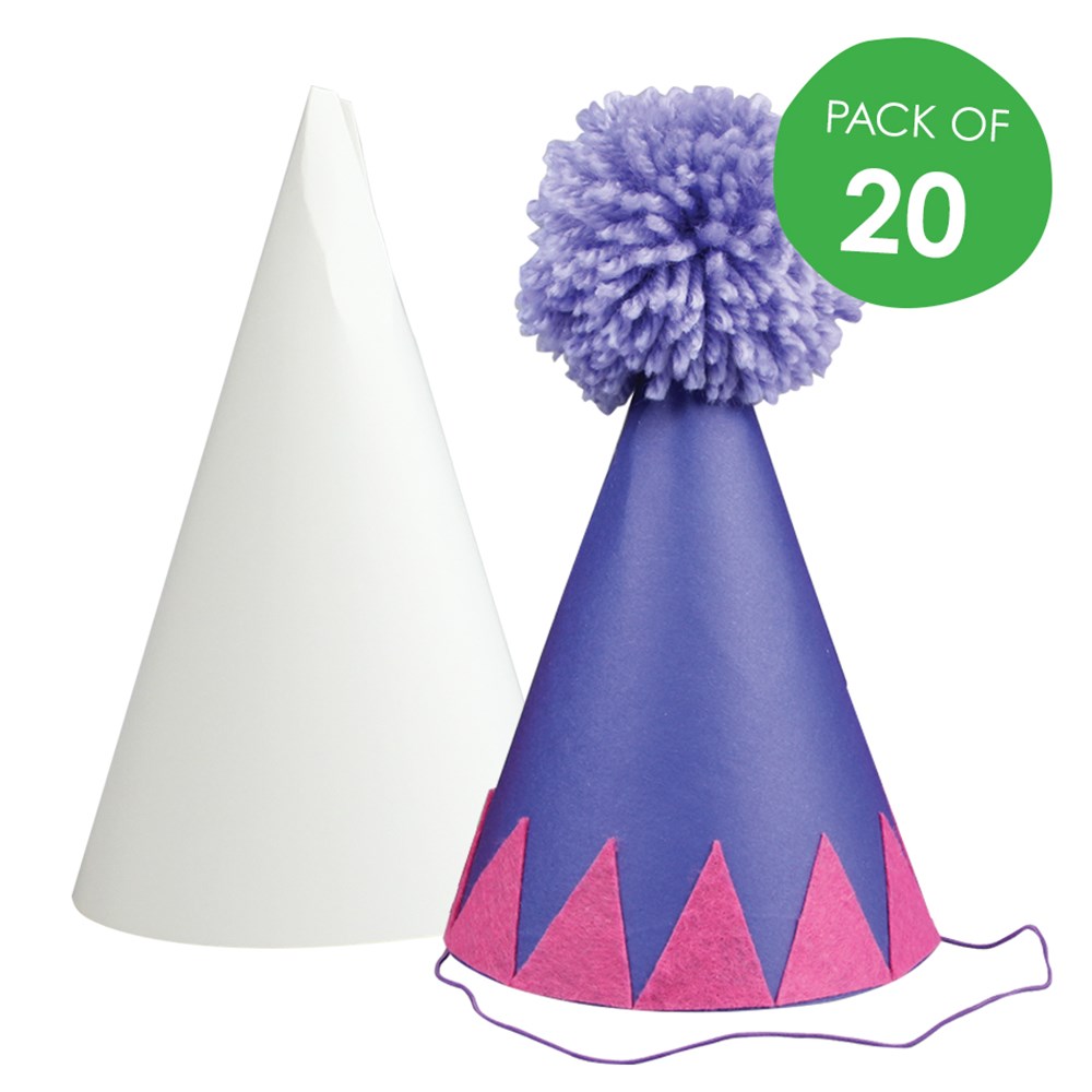 Cardboard Party Hats White Pack of 20 Party Supplies