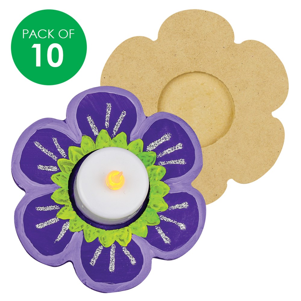 Wooden Candle Holders Flower Pack of 10 Wooden Shapes