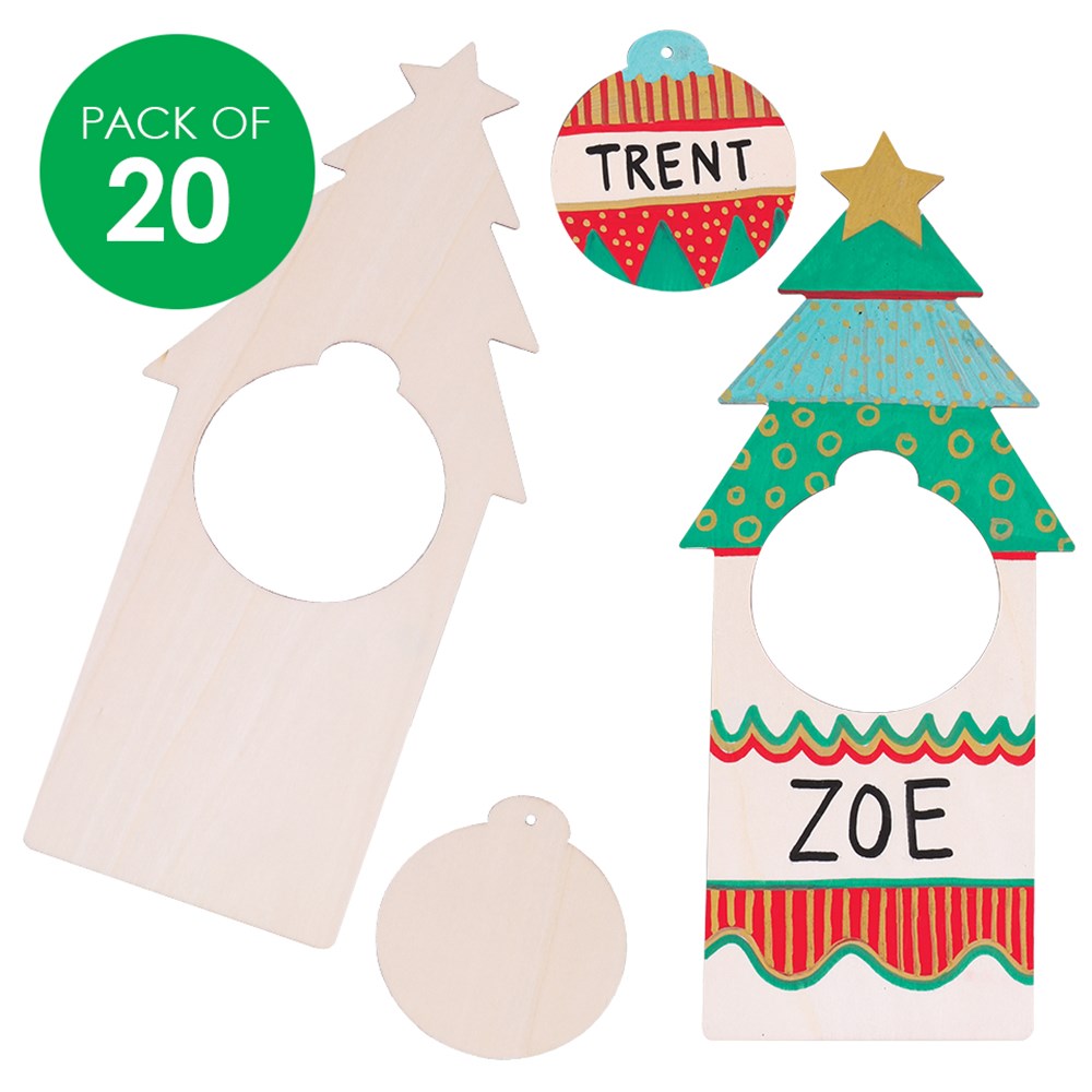 Wooden Christmas Tree Door Hangers Pack of 20 Wood Craft CleverPatch Art & Craft Supplies