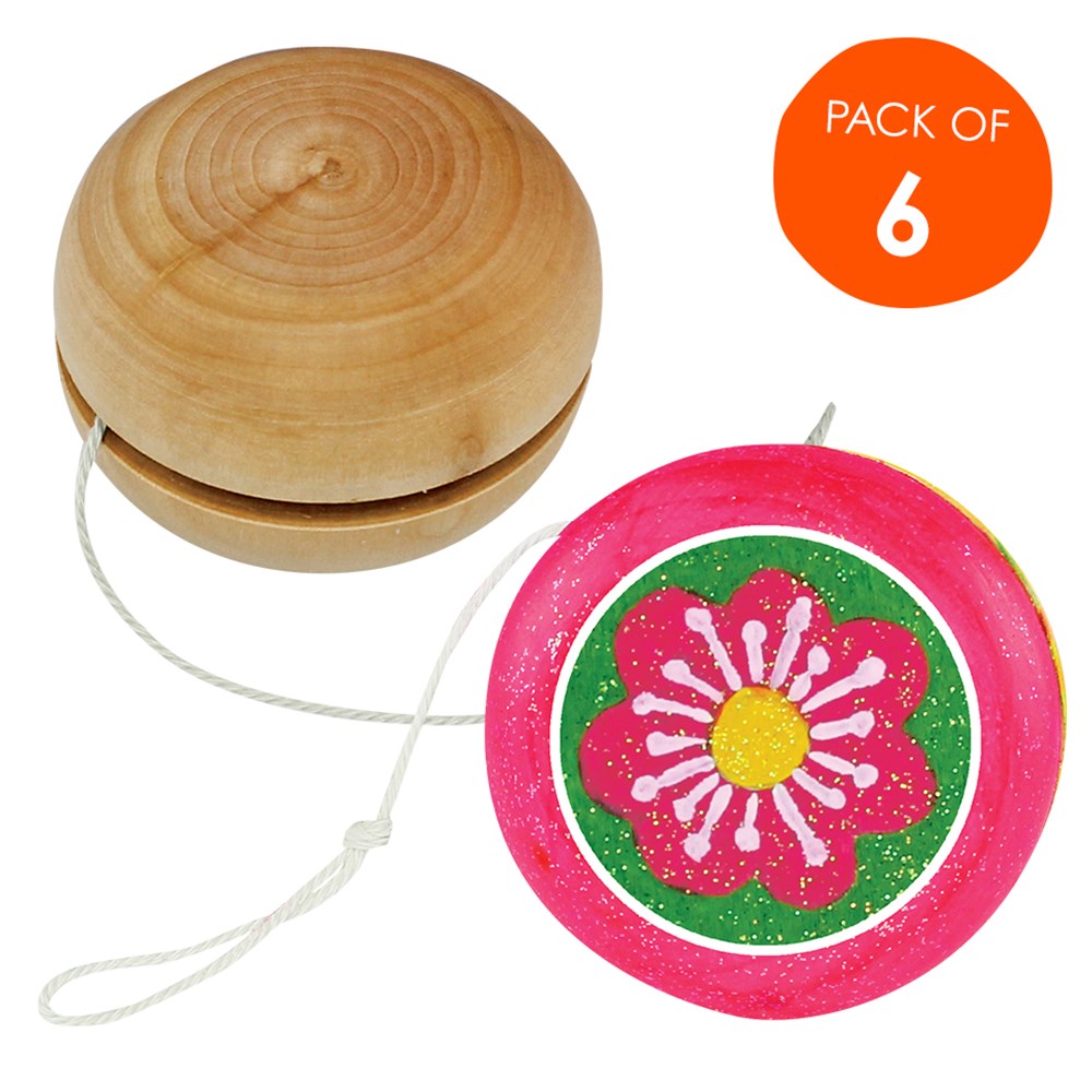 Wooden YoYos Pack of 6 Wood CleverPatch Art & Craft Supplies