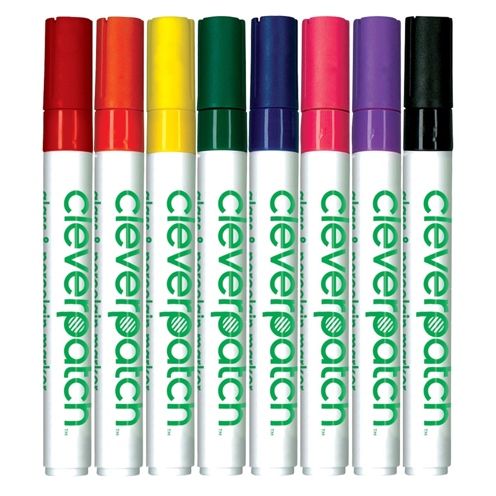 CleverPatch Glass & Porcelain Markers Pack of 8 Colours Activity