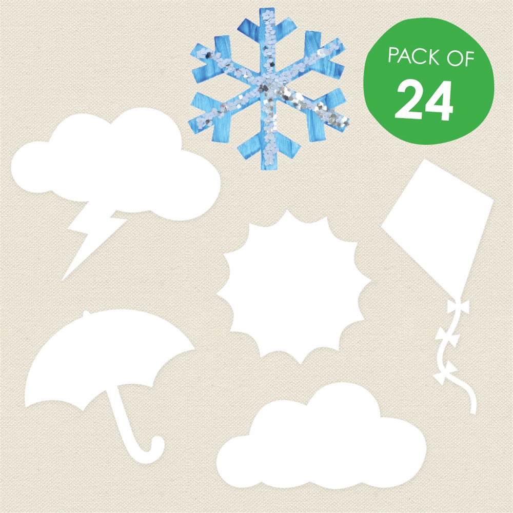Cardboard Weather Shapes White Pack of 24 Paper Activities CleverPatch Art & Craft
