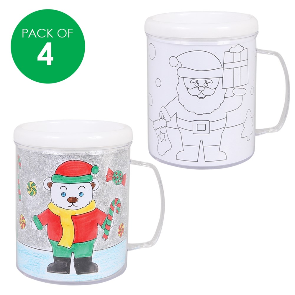 Christmas Colourin Mugs Pack of 4 Porcelain, Glass & Plastic CleverPatch Art & Craft